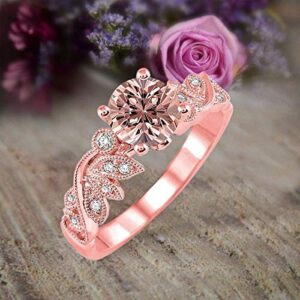 1.50 Carat Round cut Morganite and Diamond Flower Engagement Ring for Women in 10k Rose Gold on Sale
