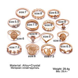 BERYUAN White Gem Stone Vintage Gold Knuckle Ring Set Cute Mickey Gift For Her For Women Girls Teens 15Pcs (gold 1)