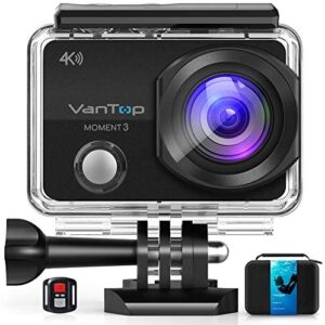 VanTop Moment 3 4K Action Camera w/Gopro Compatible Carrying Case,Remote Control,16MP Sony Sensor,30M Waterproof Camera w/Gopro Compatible Accessories,2 Batteries,170° Ultra Wide Angle