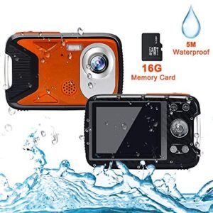 Cocac Waterproof Camera 21MP 1080P Underwater Digital Camera with Flash 2.8 Inch LCD, Rechargeable HD Digital Camera for Snorkeling/Travel/Gift(Orange & 16G Card)