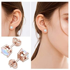 Opal Stud Earrings For Women Round Opal Ear Jewelry Rose Gold Plated