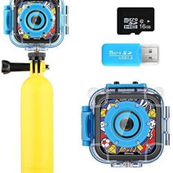 Kids Camera, iMoway Waterproof Video Cameras for Kids HD 1080P Kids Digital Cameras Camcorder with 16GB Memory Card, Card Reader and Floating Hand Grip (Blue)