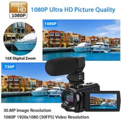 Video Camera Camcorder Digital YouTube Vlogging Camera Recorder FHD 1080P 24.0MP 3.0 Inch 270 Degree Rotation Screen 16X Digital Zoom Camcorder with Microphone,Remote Control and 2 Batteries.