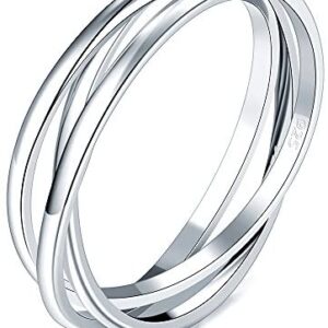BORUO 925 Sterling Silver Ring Triple Interlocked Rolling High Polish Ring