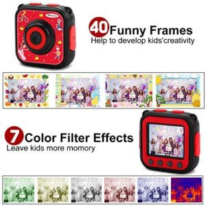 PROGRACE Children Kids Camera Waterproof Digital Video HD Action Camera 1080P Sports Camera Camcorder DV for Boys Birthday Learn Camera Toy 1.77” LCD Screen(Red)
