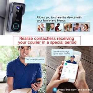 【32GB Preinstalled】WiFi Video Doorbell，MECO 1080P Doorbell Camera with Free Chime, Wireless Doorbell with Motion Detector, Night Vision, IP65 Waterproof, 166°Wide Angle, 2 Way Audio, 2.4GHz WiFi