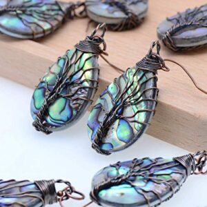 Tree of Life Hand Wrapped Sea Abalone Shell Earrings for Women