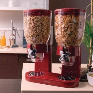 Honey-Can-Do Double Cereal Dispenser with Portion Control, Red and Chrome