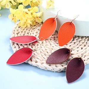 Hanpabum 20 Pairs Leather Leaf Earrings for Women Colorful Dangle Fall Earrings for Ladies