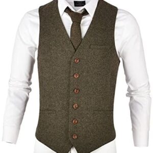VOBOOM Men’s Slim Fit Herringbone Tweed Suits Vest Premium Wool Blend Waistcoat