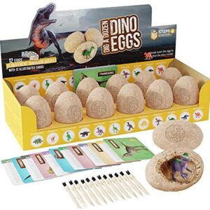 Dig a Dozen Dino Eggs Kit – Easter Egg Toys for Kids – Break Open 12 Unique Large Surprise Dinosaur Filled Eggs and Discover 12 Cute Dinosaurs – Archaeology Science STEM Crafts Gifts for Boys & Girls