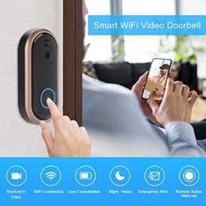 WiFi Video Doorbell,1080P Doorbell Camera with Chime, Wireless Doorbell with Motion Detector, Night Vision, Ultra Low Power Consumption, Remote Control, 2 Way Audio, Alarm Monitoring