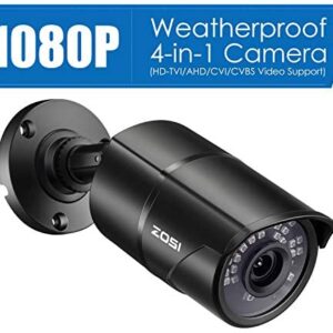ZOSI 2.0MP HD 1080p 1920TVL Security Camera Outdoor Indoor (Hybrid 4-in-1 HD-CVI/TVI/AHD/960H Analog CVBS),36PCS LEDs,120ft Night Vision, 90° View Angle, Weatherproof Surveillance CCTV Bullet Camera