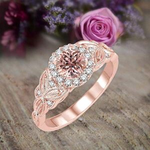 1.25 Carat Peach Pink Morganite (Round Cut Morganite) Diamond Engagement Ring 10k Rose Gold Jewelry