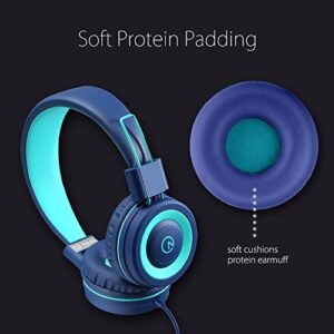 Kids Headphones – noot products K11 Foldable Stereo Tangle-Free 3.5mm Jack Wired Cord On-Ear Headset for Children/Teens/Boys/Girls/Smartphones/School/Kindle/Airplane Travel/Plane/Tablet (Navy/Teal)