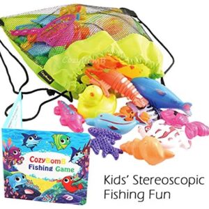 CozyBomB Magnetic Fishing Pool Toys Game for Kids – Water Table Bath-tub Kiddie Party Toy with Pole Rod Net Plastic Floating Fish Toddler Color Ocean Sea Animals Age 3 4 5 6 Year Old