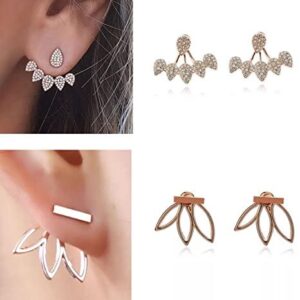 9 Pairs Rose Gold Silver Hollow Lotus Flower Earrings Simple Chic Crystal Pearl Turquoise Stud Earrings Set