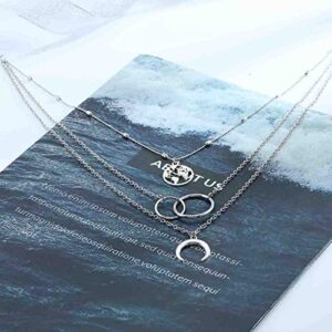 Edary Boho Layered Necklace Moon Necklaces Map Pendant Silver Jewelry for Women and Girls.