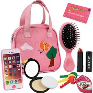 Click N’ Play 8Piece Girls Pretend Play Purse, Including A Smartphone, Car Keys, Credit Card, Lipstick, Lights Up & Make Real Life Sounds