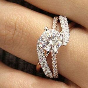 Metmejiao 18K Rose Gold Plated CZ Crystal Square Simulated Diamond Engagement Ring Promise Rings for Women (10)