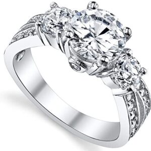 1.50 Carat Round Cubic Zirconia” Past, Present, Future” Sterling Silver 925 Wedding Engagement Ring