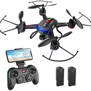 Holy Stone F181W 1080P WiFi FPV Drone with Wide-Angle HD Camera Live Video RC Quadcopter with Altitude Hold, Gravity Sensor Function, RTF and Easy to Fly for Beginner & Kids, 2 Batteries Included