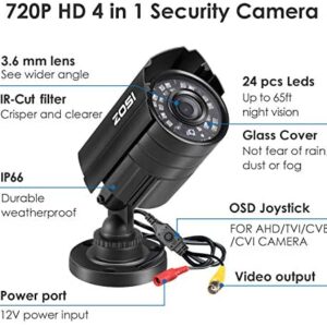 ZOSI 720P HD 1280TVL Hybrid 4-in-1 TVI/CVI/AHD/960H CVBS CCTV Camera 24PCS IR-LEDs Home Security Day/Night Waterproof Camera Aluminum Metal Housing For HD-TVI, AHD, CVI, and CVBS/960H analog DVR