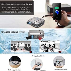 Mini Portable DLP Projector Support 1080p/3D/WIFI/100” Display/Auto Keystone Correction,Rechargeable LED Projector with HDMI USB 3.5mm Audio for iPhone iPad Laptop DVD Player PC Mac Game Console