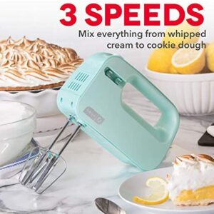 Dash Smart Store Compact Hand Mixer Electric for Whipping + Mixing Cookies, Brownies, Cakes, Dough, Batters, Meringues & More, 3 speed, Aqua