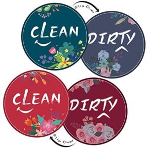 Dirty Clean Dishwasher Magnet Sign, 2 Pcs 3.5inches Round Cute Flower Design Double Sided Reversible Indicator for Women, Dishwasher Accessories, Kitchen Appliance Label for Home Organization