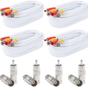 Postta BNC Video Power Cable (4 Pack 60 Feet) Pre-Made All-in-One Video Security Camera Cable Wire with Eight Connectors for CCTV DVR Surveillance System