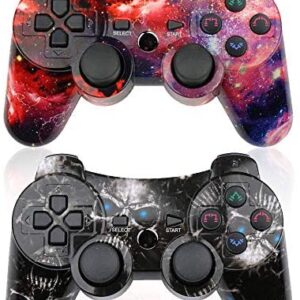 CHENGDAO PS3 Controller 2 Pack Wireless Dual Shock Gamepad for Sony Playstation 3 with Charging Cord (Skull + Galaxy)
