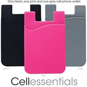 Cell Phone Wallet by Cellessentials: (for Credit Card & Id) | Works with Almost Every Phone | iPhone, Android & Most Smartphones | 3 Pc Pack (Black, Grey & Pink)