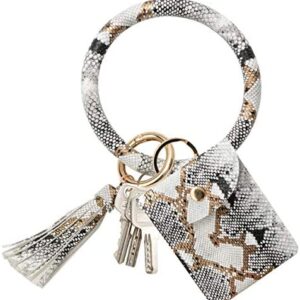 COOLANS Wristlet Bracelet Keychain Card Holder Card Pocket PU Leather Purse Tassel Keychain Bangle Key Ring for Women Girls