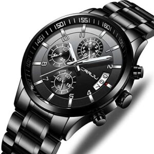 CRRJU Men’s Six-pin Multifunctional Chronograph Wristwatches,Stainsteel Steel Band Waterproof Watch