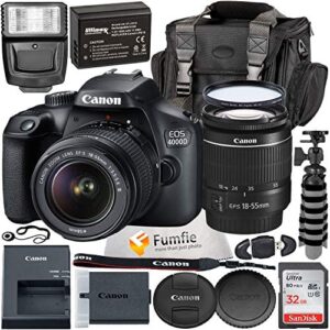 Canon EOS 4000D w/EF-S 18-55mm f/3.5-5.6 III Lens with Professional Accessory Bundle – Includes: Spare LPE10 Battery, Slave Flash, Large Gadget Bag with Dual Buckles & Much More