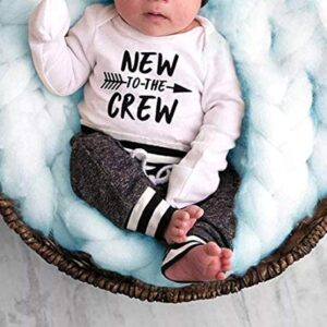 Newborn Baby Boy Clothes New to The Crew Letter Print Romper+Long Pants+Hat 3PCS Outfits Set