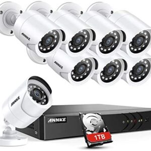 ANNKE 8CH Security Surveillance System H.264+ 1080P Lite Wired DVR and (8)×1080P HD Weatherproof CCTV Camera System, 100ft Night Vision,Easy Remote Access 1TB Hard Drive