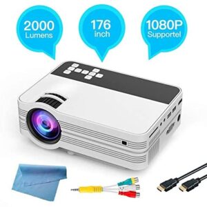 Serounder Video Projector, Full HD 19201080P 3D LED LCD Movie Projector 2000lumen Home Theater Projector with Remote Control Support Bluetooth,HDMI,AUX,USB,VGA,SD Card for Entertainment Gaming(White)