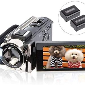 Video Camera Camcorder Digital YouTube Vlogging Camera Recorder kicteck Full HD 1080P 15FPS 24MP 3.0 Inch 270 Degree Rotation LCD 16X Digital Zoom Camcorder with 2 Batteries(604s)