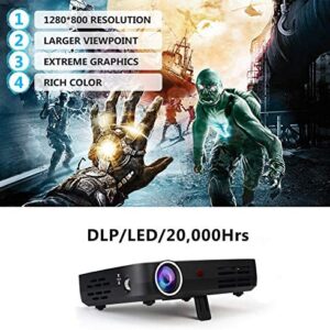 WOWOTO H8 3500 lumens Mini Projector LED DLP 1280×800 Real Mini Home Theater Projector WXGA Support 3D 1080P HD Perfect for Entertainment Business Wireless Screen Share Android HDMI USBx2 RJ45