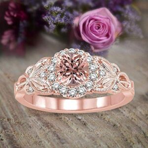 1.25 Carat Peach Pink Morganite (Round Cut Morganite) Diamond Engagement Ring 10k Rose Gold Jewelry