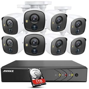 ANNKE 8 Camera Security System 8CH 5MP H.265+ DVR and 8×1080P HD Weatherproof Bullet CCTV Cameras, PIR Detection, White Light Alarm, Email Alert with Snapshots, 1TB Surveillance Hard Drive