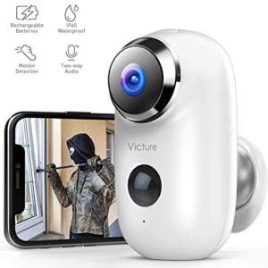 Victure 1080P Outdoor Camera Wireless Rechargeable Battery Powered Home Security WiFi Camera with IP65 Waterproof PIR Motion Detection 2-Way Audio and Night Vision Cloud Storage/SD Slot
