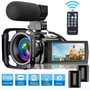 Video Camera Camcorder with Microphone, VideoSky FHD 1080P 30FPS 24MP Vlogging YouTube Cameras 16X Digital Zoom Camcorder Webcam Recorder with Hood, Remote Control, 3.0 Inch 270° Rotation Screen