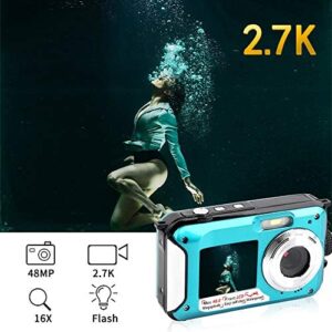 Underwater Camera Waterproof Digital Camera for Snorkeling, Waterproof Camera FHD 2.7K 48 MP Selfie Dual Screen Video Recorder Camcorder Point & Shoot Camera