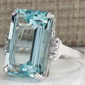 Goddesslili Classic Sky Blue Aquamarine Rings for Women Girlfriend Vintage Wedding Engagement Anniversary Simple Jewelry Gift Under 5 Dollars