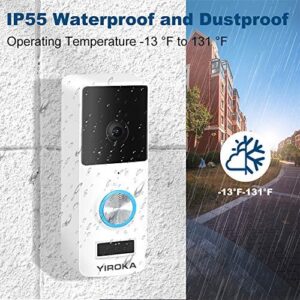 Yiroka Video Doorbell, 720P HD Security Camera with Two-Way Talk &Video, PIR Motion Detection, IP55 Waterproof, Real-Time Response, No Monthly Fees, Secure Local Storage, Free Night Light