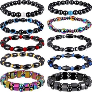 10 Pieces Magnetic Therapy Bracelet Energy Healing Bracelet Relief Hematite Bracelet Set for Men Women Sports Related Therapy, 10 Styles