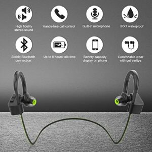 LETSCOM Bluetooth Headphones IPX7 Waterproof, Wireless Sport Earphones, HiFi Bass Stereo Sweatproof Earbuds w/Mic, Noise Cancelling Headset for Workout, Running, Gym, 8 Hours Play Time, GreenBlack